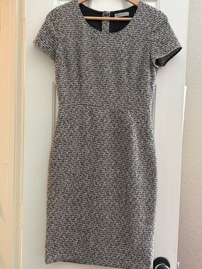 SD Collection Black and White Tweed Midi Sheath Dress